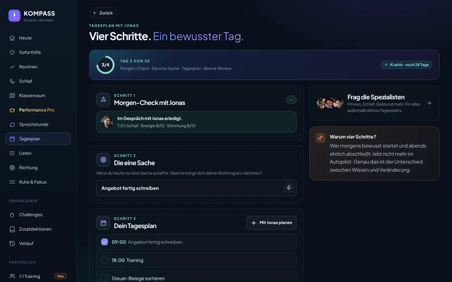 Tagesplan mit Jonas in der KOMPASS-App